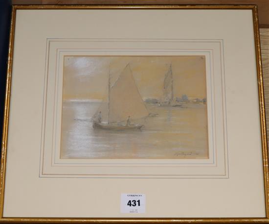 Alfred Hayward (1875-1971) pastel on paper, Fishing boats leaving harbour, signed and dated 1930, 18 x 24cm